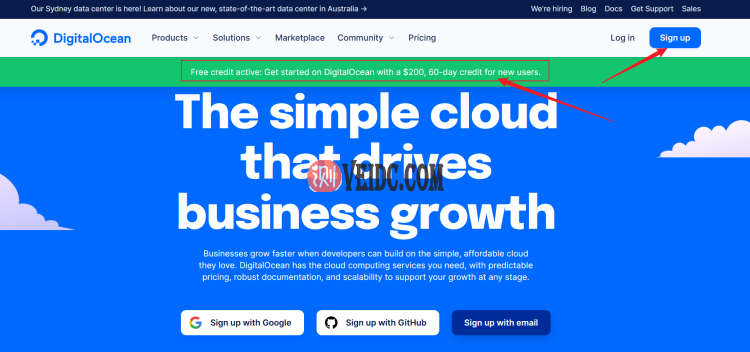DigitalOcean：新用户注册赠送$200账户余额 有效期60天（附注册申请激活过程）