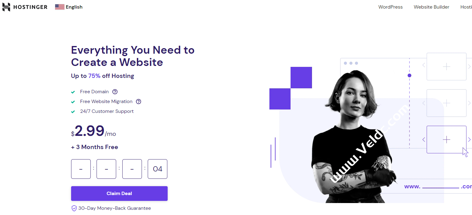Hostinger：WordPress主机促销，最高可享75%优惠，免费赠送三个月时长，月付低至$2.99起