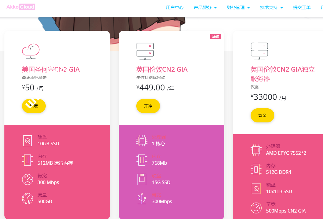 AkkoCloud：美国/德国/英国高端Cn2 GIA线路VPS，500Mbps@600GB流量，月付50元起