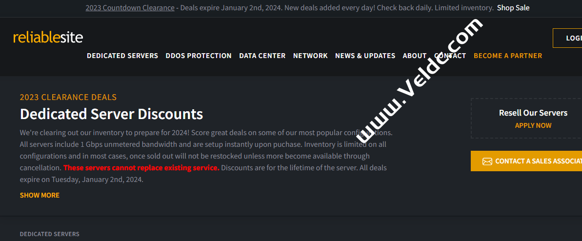 ReliableSite：年终美国服务器清仓优惠，免费20Gbps DDoS防护，1Gbps不限流量，可选洛杉矶/纽约/迈阿密机房，月付34美元起